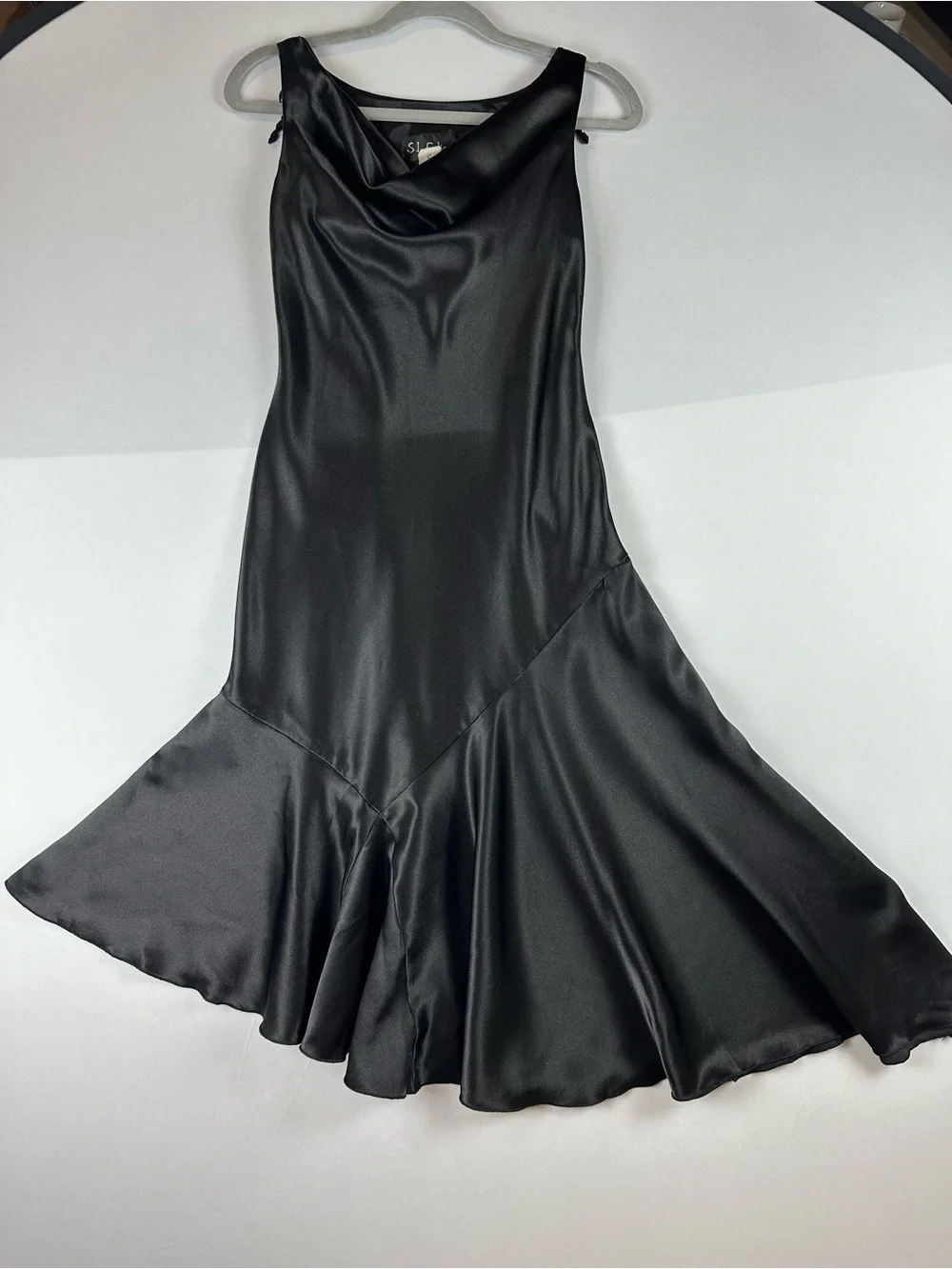 Black Satin Cowl Neck Midi Dress Size 2 Elegant Evening - Picture 9 of 15